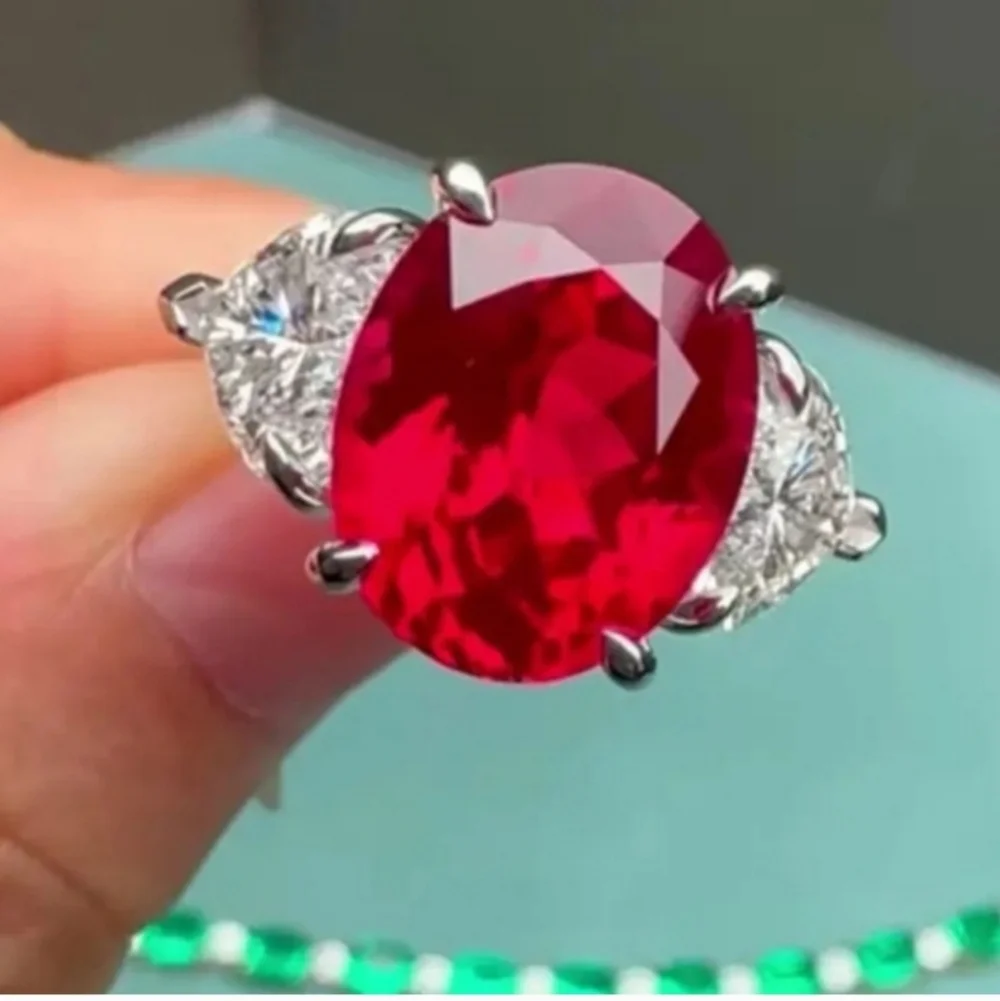 Ladies Elegant Red Gemstone 925 Silver Ring Sz 5